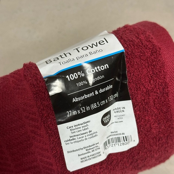 Mainstays‎ Red 2 Bath Towels cotton rich - Picture 4 of 6